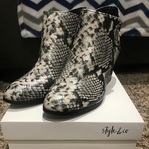 Faux snake skin booties